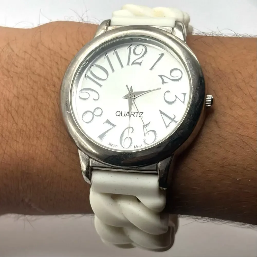 Silver & White Men's Watch